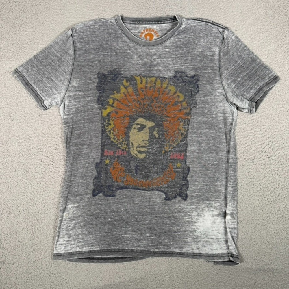 Jimi Hendrix Burnout Tee Mens Large Gray Lucky Brand Sheer Graphic Lightweight
